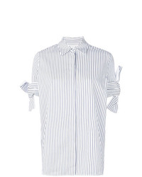 Chemise boutonnée à manches courtes à rayures verticales blanche Victoria Victoria Beckham
