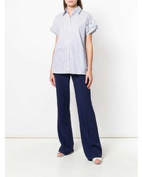Chemise boutonnée à manches courtes à rayures verticales bleu clair Victoria Victoria Beckham