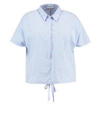 Chemise boutonnée à manches courtes à rayures verticales bleu clair LOST INK