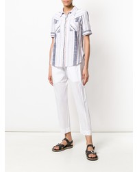 Chemise boutonnée à manches courtes à rayures verticales bleu clair Xirena
