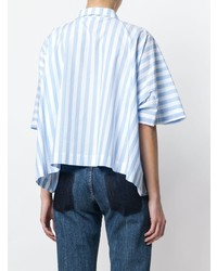 Chemise boutonnée à manches courtes à rayures verticales bleu clair Vivetta