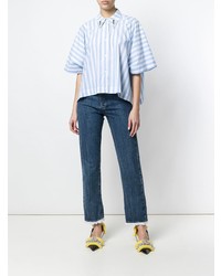 Chemise boutonnée à manches courtes à rayures verticales bleu clair Vivetta