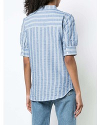 Chemise boutonnée à manches courtes à rayures verticales bleu clair Veronica Beard