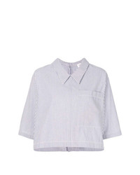 Chemise boutonnée à manches courtes à rayures verticales bleu clair Thom Browne