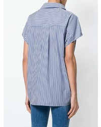 Chemise boutonnée à manches courtes à rayures verticales bleue Woolrich