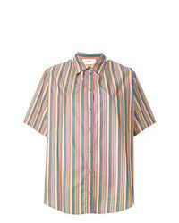 Chemise boutonnée à manches courtes à rayures verticales multicolore
