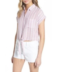 Chemise boutonnée à manches courtes à rayures verticales rose