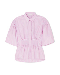 Chemise boutonnée à manches courtes à rayures verticales rose Cédric Charlier