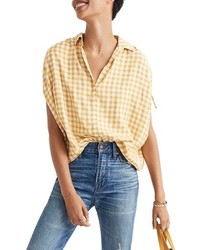Chemise boutonnée à manches courtes blanc et jaune