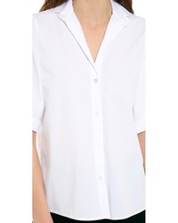 Chemise boutonnée à manches courtes blanche Halston