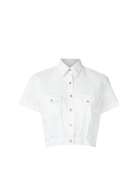 Chemise boutonnée à manches courtes blanche À La Garçonne
