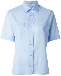 Chemise boutonnée à manches courtes bleu clair Celine