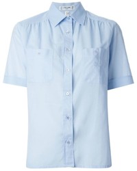 Chemise boutonnée à manches courtes bleu clair Celine