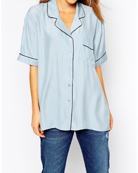 Chemise boutonnée à manches courtes bleu clair