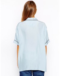 Chemise boutonnée à manches courtes bleu clair