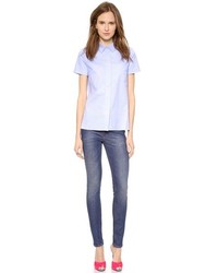 Chemise boutonnée à manches courtes bleu clair Victoria Beckham