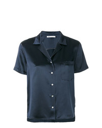 Chemise boutonnée à manches courtes bleu marine T by Alexander Wang