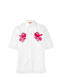 Chemise boutonnée à manches courtes brodée blanche N°21