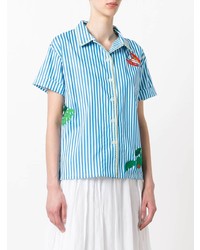 Chemise boutonnée à manches courtes brodée bleu clair Mira Mikati