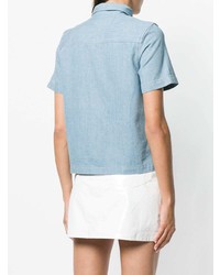 Chemise boutonnée à manches courtes en denim bleu clair Calvin Klein Jeans