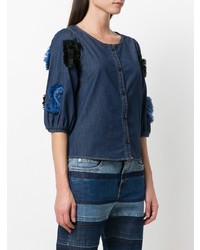 Chemise boutonnée à manches courtes en denim bleu marine Sonia Rykiel