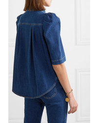 Chemise boutonnée à manches courtes en denim bleu marine See by Chloe