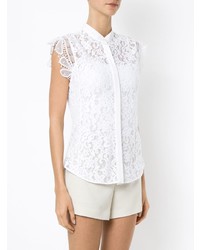 Chemise boutonnée à manches courtes en dentelle blanche Martha Medeiros