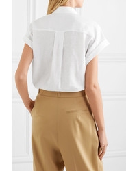 Chemise boutonnée à manches courtes en lin blanche Brunello Cucinelli