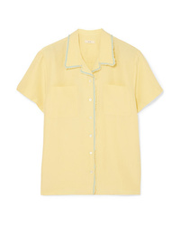 Chemise boutonnée à manches courtes en soie jaune
