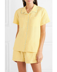 Chemise boutonnée à manches courtes en soie jaune Matin