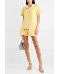 Chemise boutonnée à manches courtes en soie jaune Matin