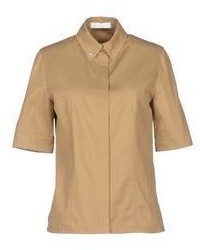 Chemise boutonnée à manches courtes en soie marron