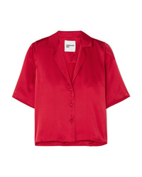 Chemise boutonnée à manches courtes en soie rouge