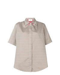 Chemise boutonnée à manches courtes en vichy olive