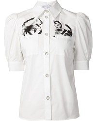 Chemise boutonnée à manches courtes imprimée blanche