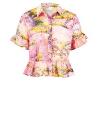 Chemise boutonnée à manches courtes imprimée multicolore LOST INK