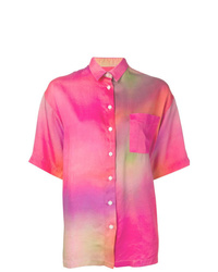 Chemise boutonnée à manches courtes imprimée tie-dye fuchsia