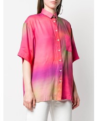 Chemise boutonnée à manches courtes imprimée tie-dye fuchsia EACH X OTHER