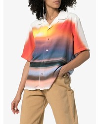 Chemise boutonnée à manches courtes imprimée tie-dye orange Ambush