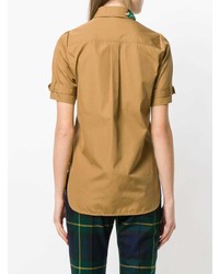 Chemise boutonnée à manches courtes ornée marron clair N°21