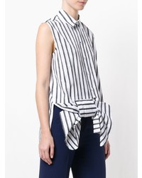 Chemise boutonnée sans manches à rayures verticales blanche et noire Victoria Victoria Beckham