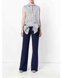 Chemise boutonnée sans manches à rayures verticales blanche et noire Victoria Victoria Beckham