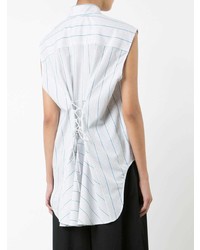 Chemise boutonnée sans manches à rayures verticales blanche Tome