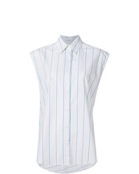 Chemise boutonnée sans manches à rayures verticales blanche Tome