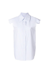 Chemise boutonnée sans manches à rayures verticales bleu clair MM6 MAISON MARGIELA
