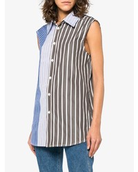 Chemise boutonnée sans manches à rayures verticales bleue Marni