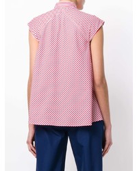 Chemise boutonnée sans manches à rayures verticales rouge Aspesi
