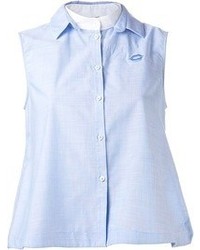 Chemise boutonnée sans manches bleu clair No.21