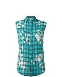 Chemise boutonnée sans manches écossaise turquoise