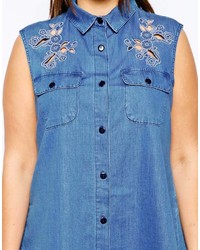 Chemise boutonnée sans manches en denim bleue Asos